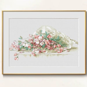 Sweet pea Blumen Kreuzstich Blumenstrauß Muster pdf - Sommer Stickerei rosa Blumen Kreuzstich Sommerstrauß Nadelspitze DMC Stickmuster