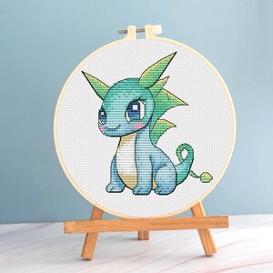 Dragon Cross stitch Baby Dinosaur pattern pdf, Funny Dragon cross stitch anime art embroidery fairy monster cross stitch baby dragon nursery