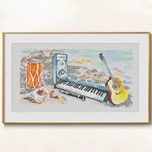 Music cross stitch guitar pattern pdf - Music Vibes cross stitch musician embroidery music notes cross stitch sea music embroidery blackwork