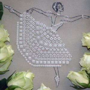 Ballet Сross stitch dancer pattern pdf - Ballerina cross stitch Ballet dancer embroidery white rose dance needlepoint pointe dancer chart