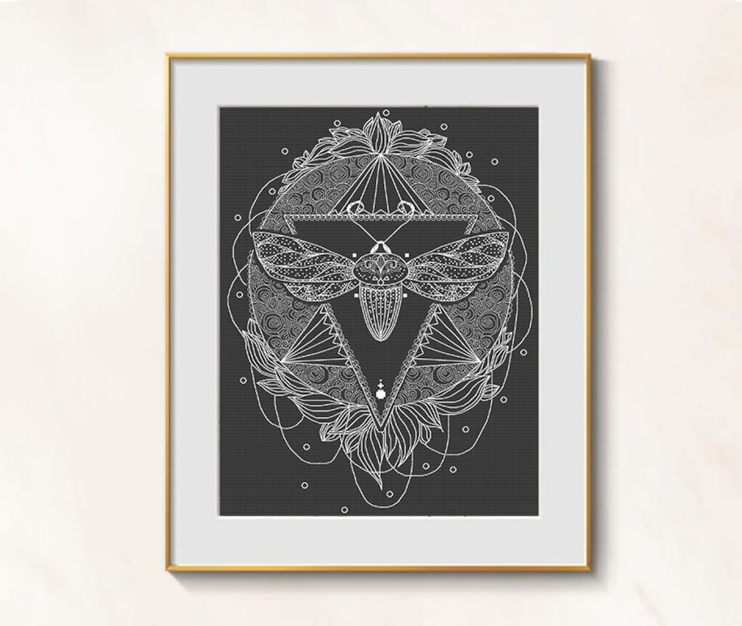 Moth Cross Stitch Blackwork Pattern Pdf - Whitework Cross Stitch Moth ...