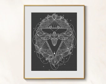 Moth cross stitch blackwork pattern pdf - Whitework cross stitch moth butterfly embroidery smart cross stitch insect needlepoint gothic dmc