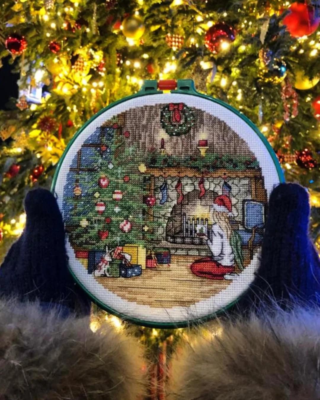 Christmas Eve Cross Stitch Happy Home Pattern Pdf - Winter Fireplace ...