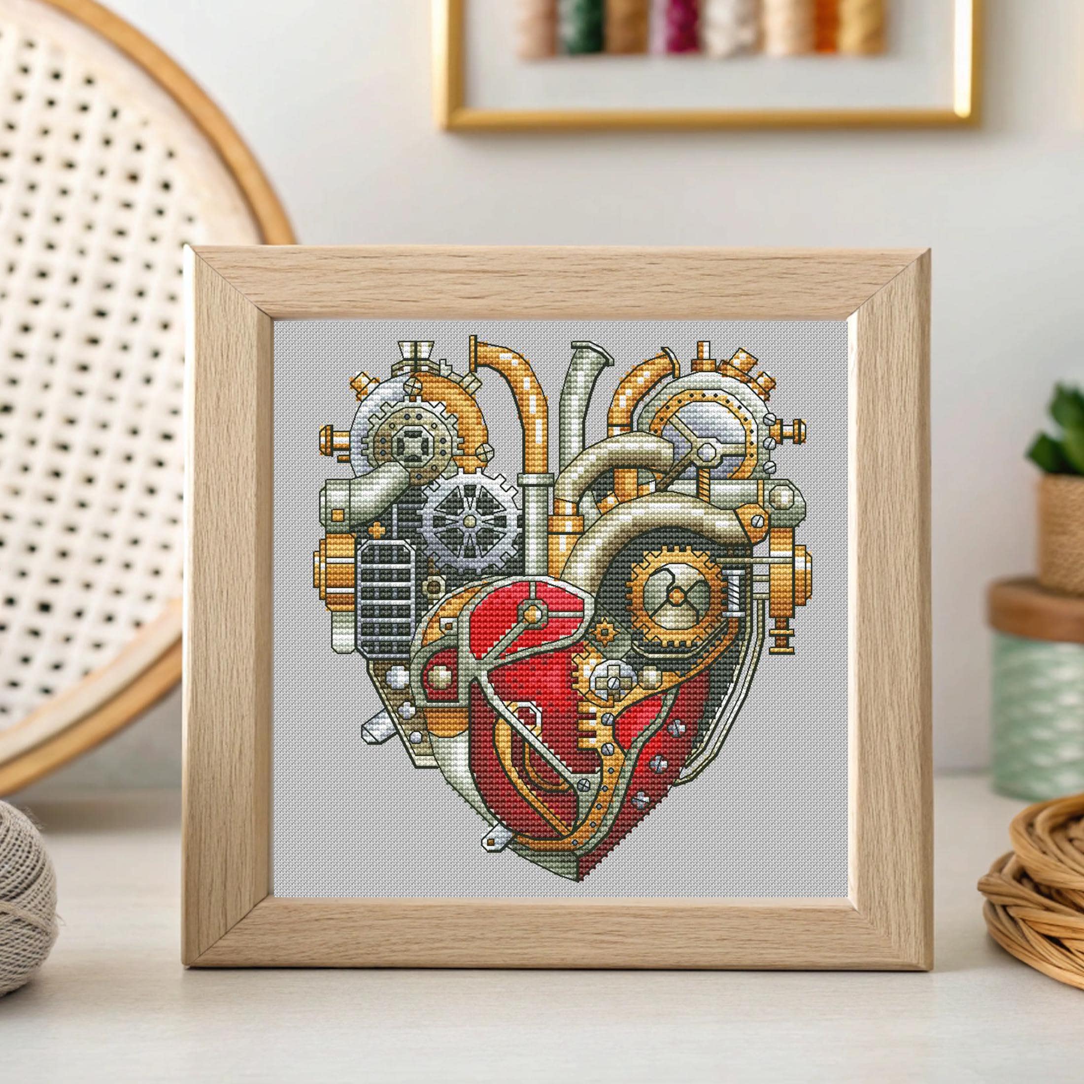 Steampunk Heart Cross Stitch Pattern Pdf - Mechanical Cross Stitch ...
