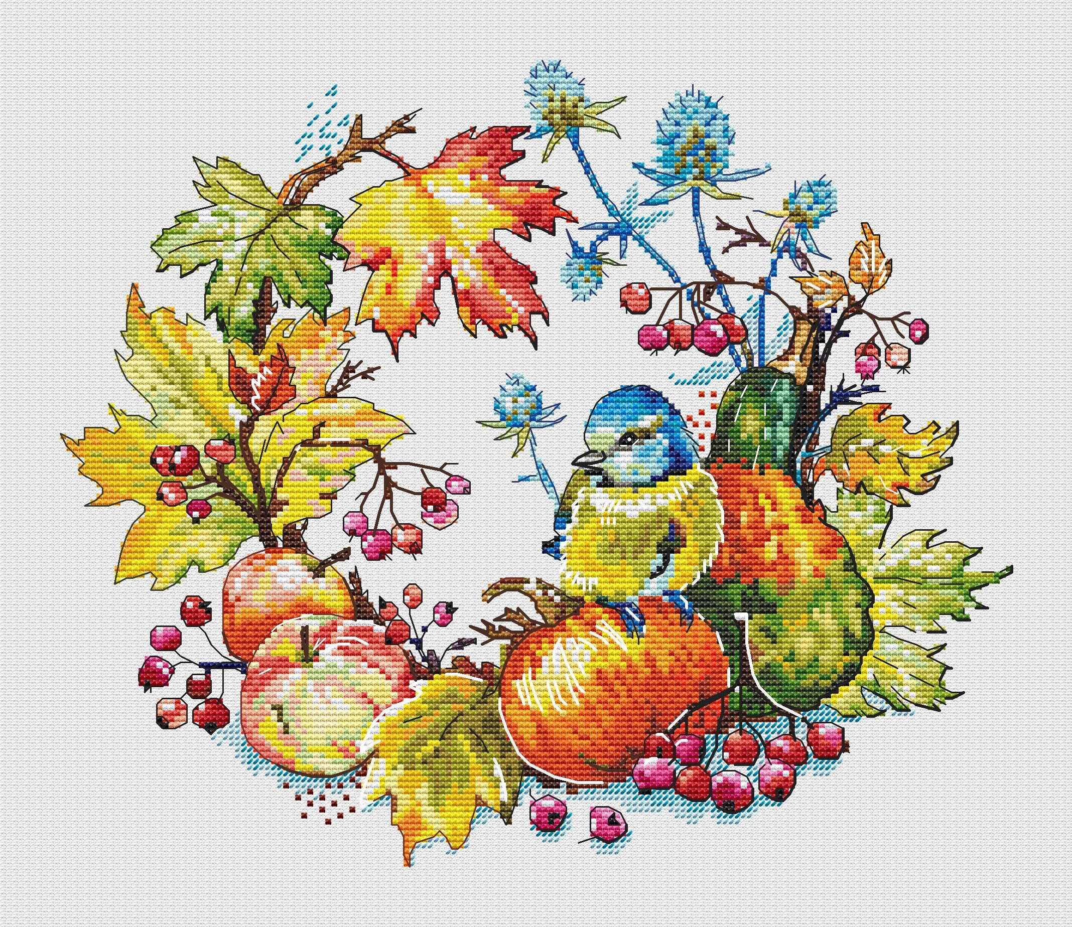 Autumn Cross Stitch Wreath Pattern Pdf - Autumn Feast Embroidery Round ...