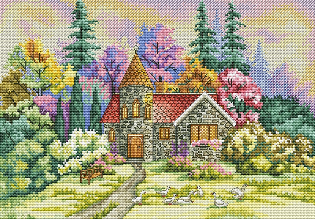 Cottage Cross Stitch Country House Pattern Pdf Autumn Cross Stitch ...