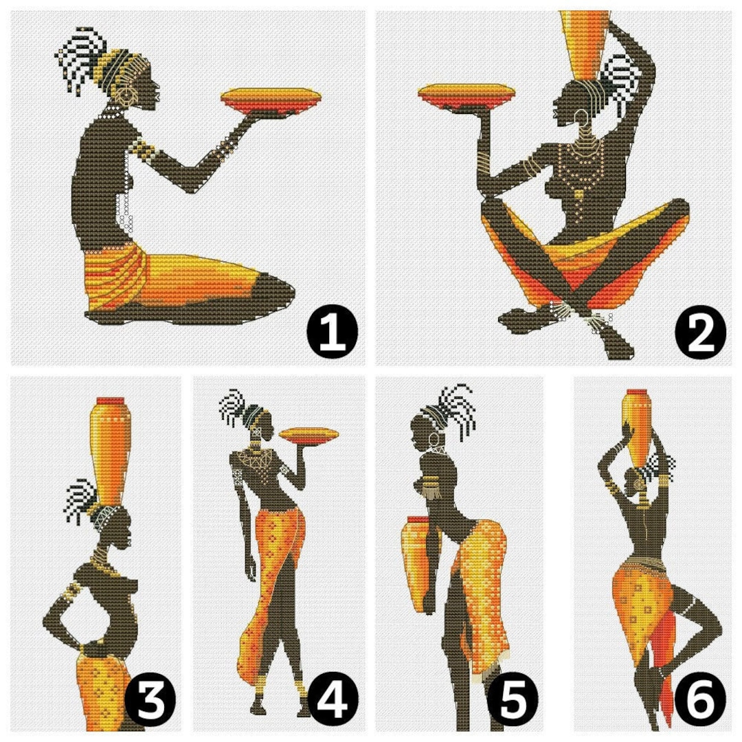 African Woman Cross Stitch Folk Art Pattern Pdf Easy Cross Etsy