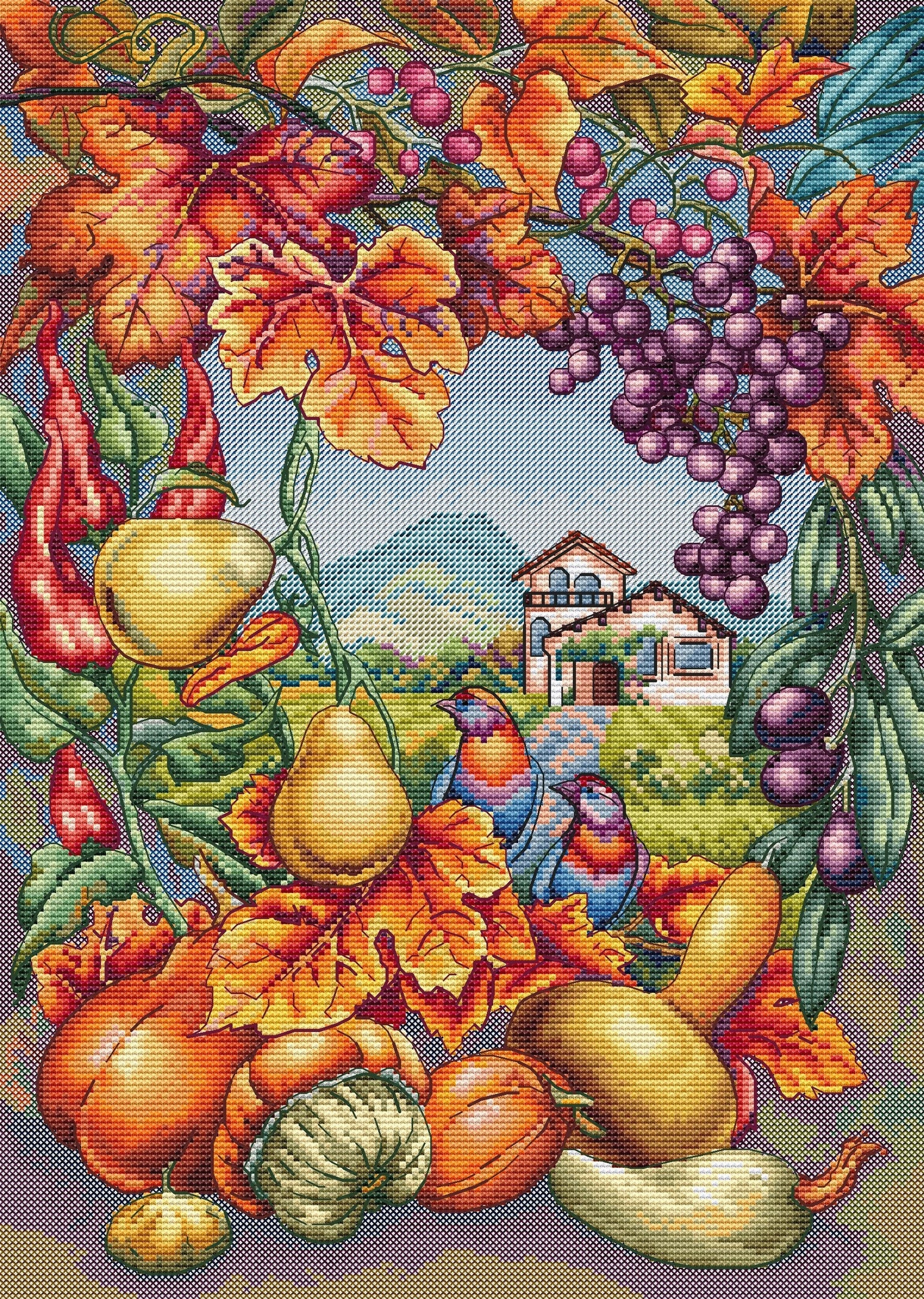 Fall Harvest Cross Stitch Fruit Pattern Pdf - Autumn Garden Embroidery ...