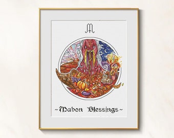 Mabon Holiday Cross Stitch Harvest Pattern pdf Celtic Embroidery Round Cross stitch Equinox needlepoint Pagan Autumn pattern Gaelic folklore