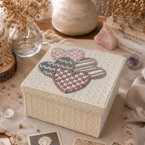 3D Box Plastic Canvas Taro Card Pattern Board Games: Hearts & Love Embroidery PDF Pattern