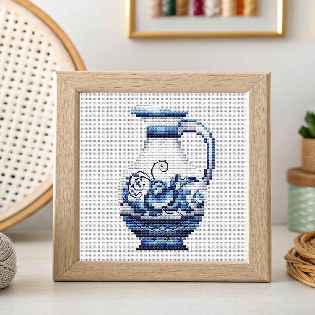 Blue Vase Cross Stitch Delft Pattern Pdf - Ancient Vase Embroidery ...