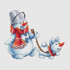 Snowman cross stitch funny pattern pdf - Winter cross stitch snow dog funny Christmas embroidery blackwork cross stitch snowman dmc chart
