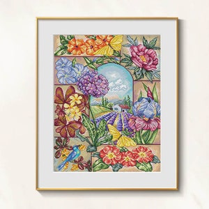Flower Sampler Cross Stitch Garden pattern pdf - Withc Garden cross stitch lavender summer embroidery floral needlepoint blackwork dmc chart