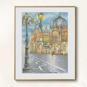 Venice Cross Stitch Travel pattern pdf - San Marco cross stitch Italy holidays embroidery Venice needlepoint old Venetian street dmc chart
