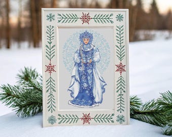 Snow Queen Cross Stitch Blackwork pattern pdf - Christmas Fairy cross stitch Snow Maiden cross stitch snow princess embroidery winter chart