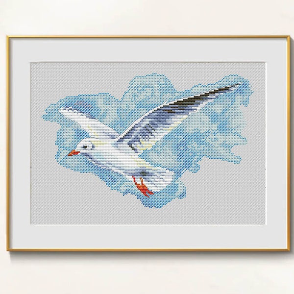 Seagull cross stitch flight pattern pdf - locomotion cross stitch seagull jonathan livingston embroidery flying seagull needlepoint chart