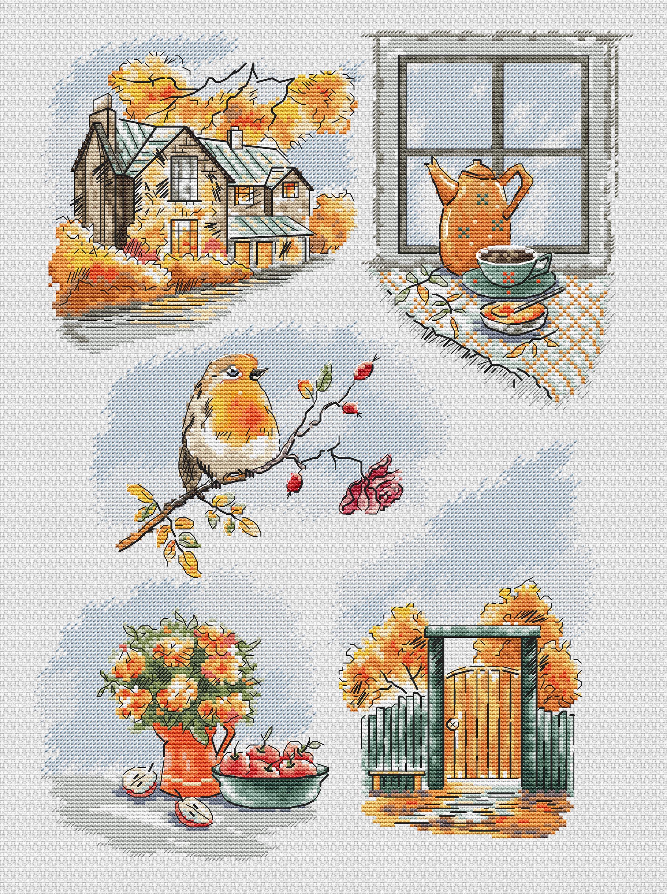 Autumn Sampler Cross Stitch Pattern PDF, Fall Bird Sampler Chart ...