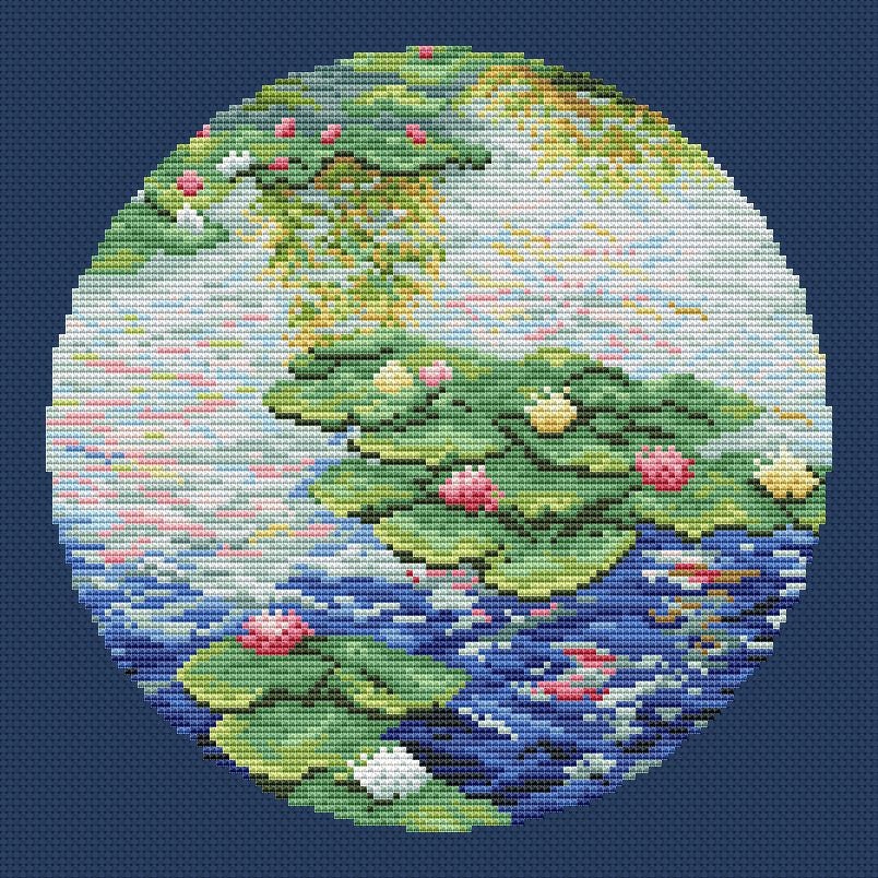 モネ クロスステッチ 池 パターン pdf、モネ 刺繍 睡蓮 池 クロス