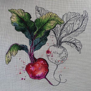 Beet cross stitch kitchen pattern pdf - Botanic cross stitch vegetable embroidery beetroot needlepoint kitchen cross stitch dmc blackwork