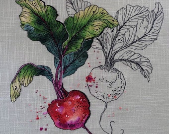 Beet cross stitch kitchen pattern pdf - Botanic cross stitch vegetable embroidery beetroot needlepoint kitchen cross stitch dmc blackwork