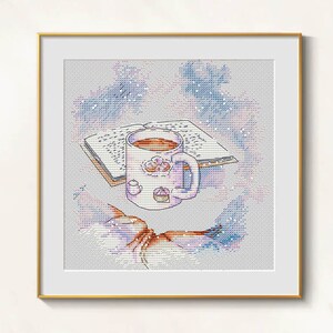 Cup of tea Cross Stitch Book pattern PDF - Still life Coffee Embroidery easy needlepoint kitchen Cross Stitch book & coffee DMC Chart