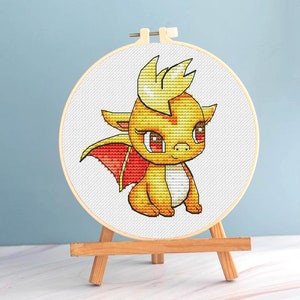 Gold Dragon Cross stitch Baby Dinosaur pattern pdf - Baby Dragon cross stitch anime art embroidery fairy monster cross stitch dragon nursery