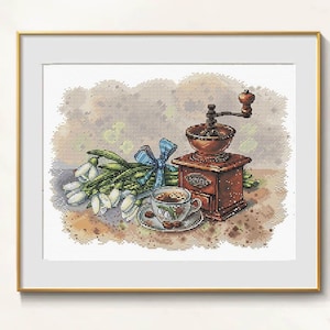 Coffee Sampler cross stitch morning pattern pdf - Coffee time embroidery easy cross stitch espresso needlepoint coffee lover kitchen sampler