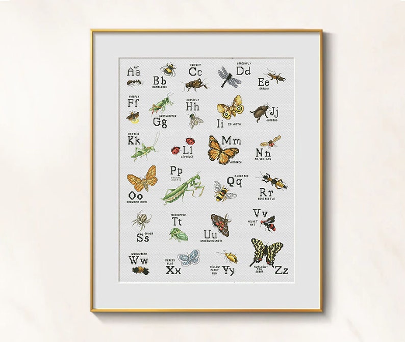 Lenttes Insect Beetle Cross Stitch Insect Alphabet Pattern Pdf - Bug ABC Cross Stitch ...