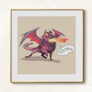 Dragon Cross stitch funny horror pattern pdf - Dragonflame cross stitch tower guard embroidery fairy monster cross stitch dragonfire dmc