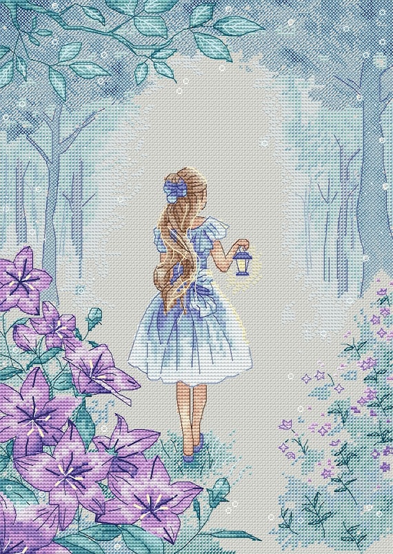 Schemi a punto croce Alice nel paese delle meraviglie per bambine, schema fai da te a punto croce, ricamo a punto croce in PDF, download immediato, decorazione da parete - Italia