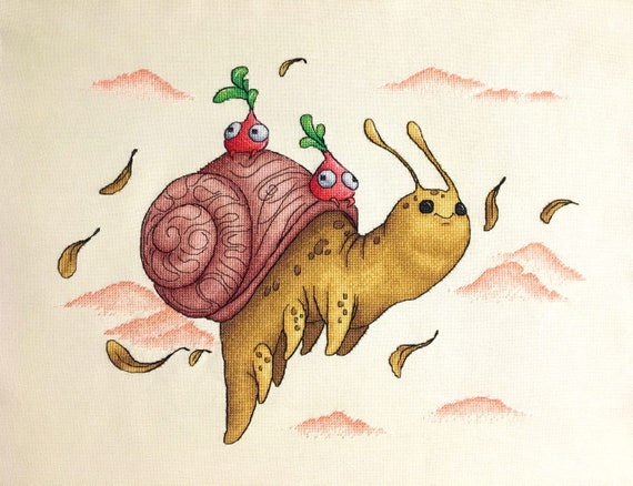 Snail Cross Stitch Anime Pattern pdf - Funny Snail Cross Stitch Slow Travel Embroidery Fairy tale cross stitch cartoon needlepoint dmc chart