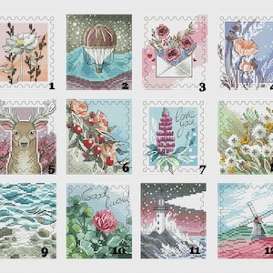 Postal Sampler cross stitch nature pattern pdf - Spring stamps cross stitch wild flowers embroidery postal needlepoint flower stamps dmc