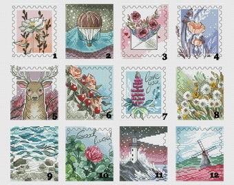 Postal Sampler cross stitch nature pattern pdf - Spring stamps cross stitch wild flowers embroidery postal needlepoint flower stamps dmc