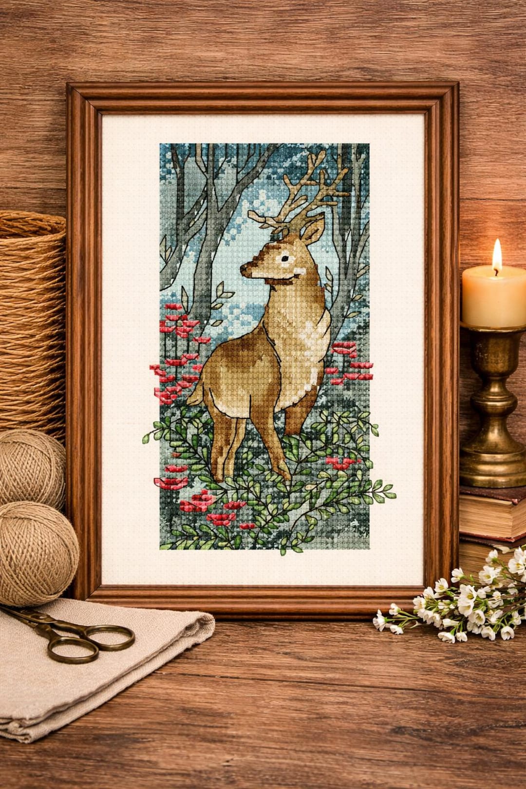 Fantasy Deer Cross Stitch Blackwork Pattern Pdf - Woodland King Cross ...