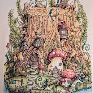 Fairy cross stitch mushroom pattern pdf - Mushroom house cross stitch fairy tale embroidery blackwork woodland cross stitch cottagecore dmc