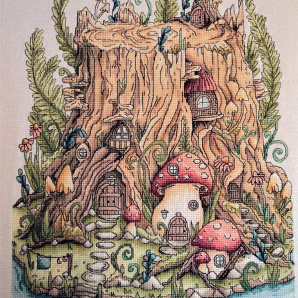 Fairy cross stitch mushroom pattern pdf - Mushroom house cross stitch fairy tale embroidery blackwork woodland cross stitch cottagecore dmc
