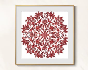 Floral Ornament Cross stitch blackwork pattern pdf - Rose embroidery English garden cross stitch rose flower embroidery vintage cross stitch