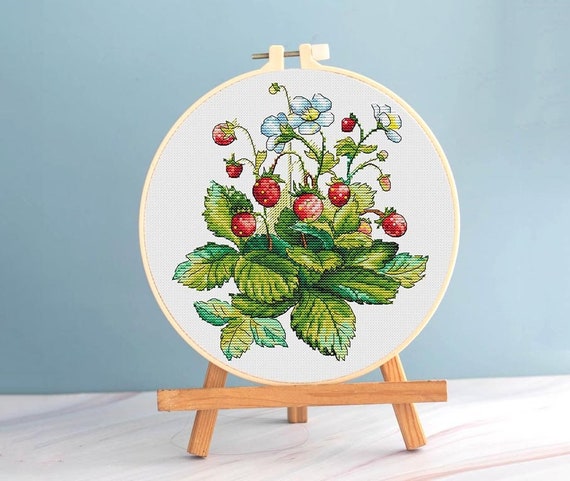 BRVSK Kreuzstich-Set 'Rote Blumen' – Bedruckte Leinwand 40x40 Cm, Garn & Nadel, Für Kissen Oder Wandbild