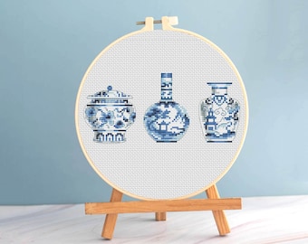 Chinese cross stitch vases pattern pdf - Ancient vase embroidery Chinese vase cross stitch blue white porcelain oriental vase cross stitch