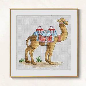 Camel cross stitch blackwork pattern pdf - Gobi Desert cross stitch Dromedary embroidery Arabian cross stitch camel needlepoint dmc chart