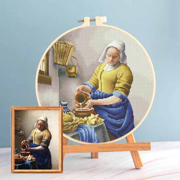 Vermeer Cross Stitch Milkmaid Embroidery pattern pdf - Round cross stitch Vermeer Young Girl embroidery painting cross stitch The Milkmaid