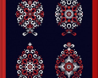 Wzór haftu krzyżykowego jajka wielkanocnego w formacie PDF, haft czarno-biały, ornamentyka Fabergé