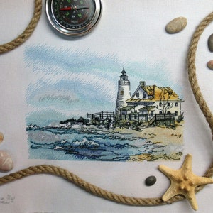 Сove Point Lighthouse cross stitch seacoast pattern pdf - Sea embroidery cross stitch seashore needlepoint old lighthouse embroidery dmc