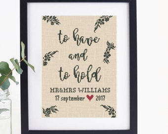 Wedding cross stitch marriage pattern pdf, Love Sampler cross stitch custom wedding date embroidery anniversary gift cross stitch love quote