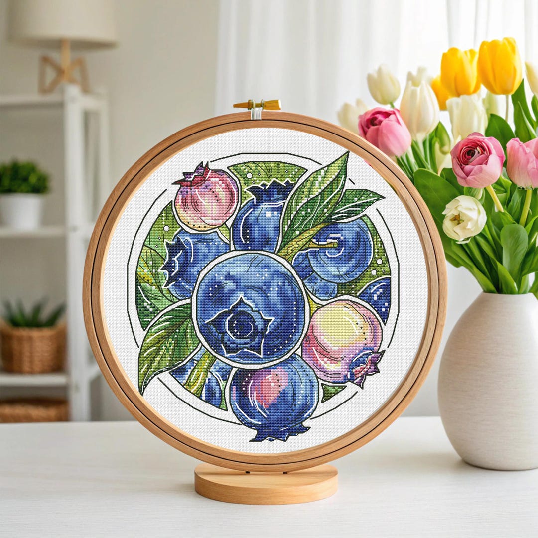 Blueberry Cross Stitch Garden Pattern Pdf - Folk Art Embroidery Berries