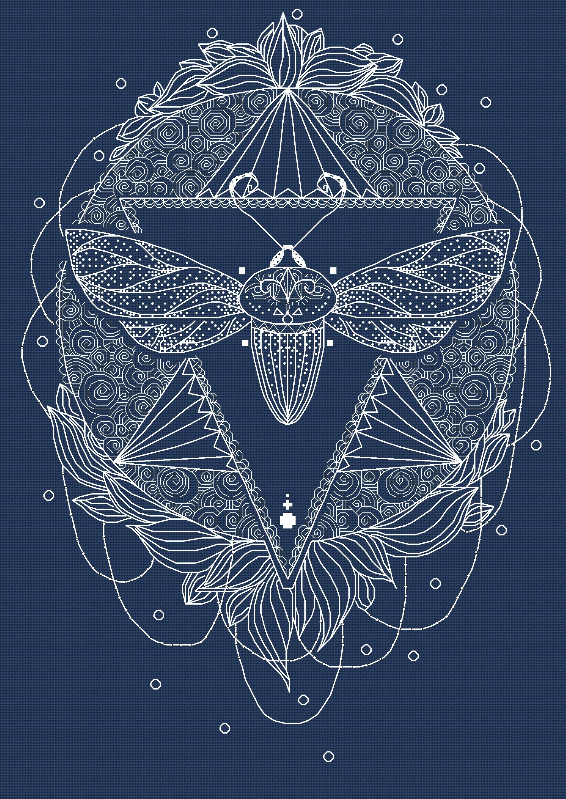 Moth Cross Stitch Blackwork Pattern Pdf - Whitework Cross Stitch Moth ...