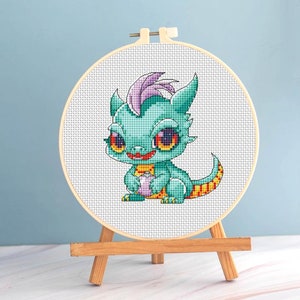 Baby Dragon Cross stitch Dinosaur pattern pdf - Dragon cross stitch anime art embroidery fairy monster cross stitch cute baby dragon nursery