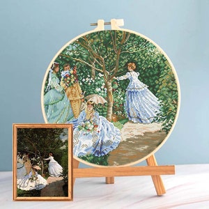 Monet cross stitch Women pattern pdf - Garden cross stitch Monet embroidery Women in Garden needlepoint round cross stitch women playing dmc
