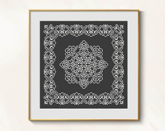 Snowflake cross stitch whitework pattern pdf - Round cross stitch cushion ornament embroidery blackwork lace cross stitch frost flower chart