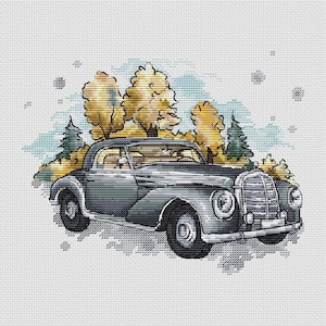 Vintage car cross stitch retro pattern pdf - Old automobile cross stitch old carc embroidery blackwork cross stitch car needlepoint chart